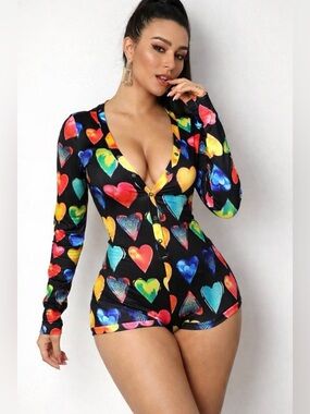 Colorful Heart Long Sleeve One Piece Romper.